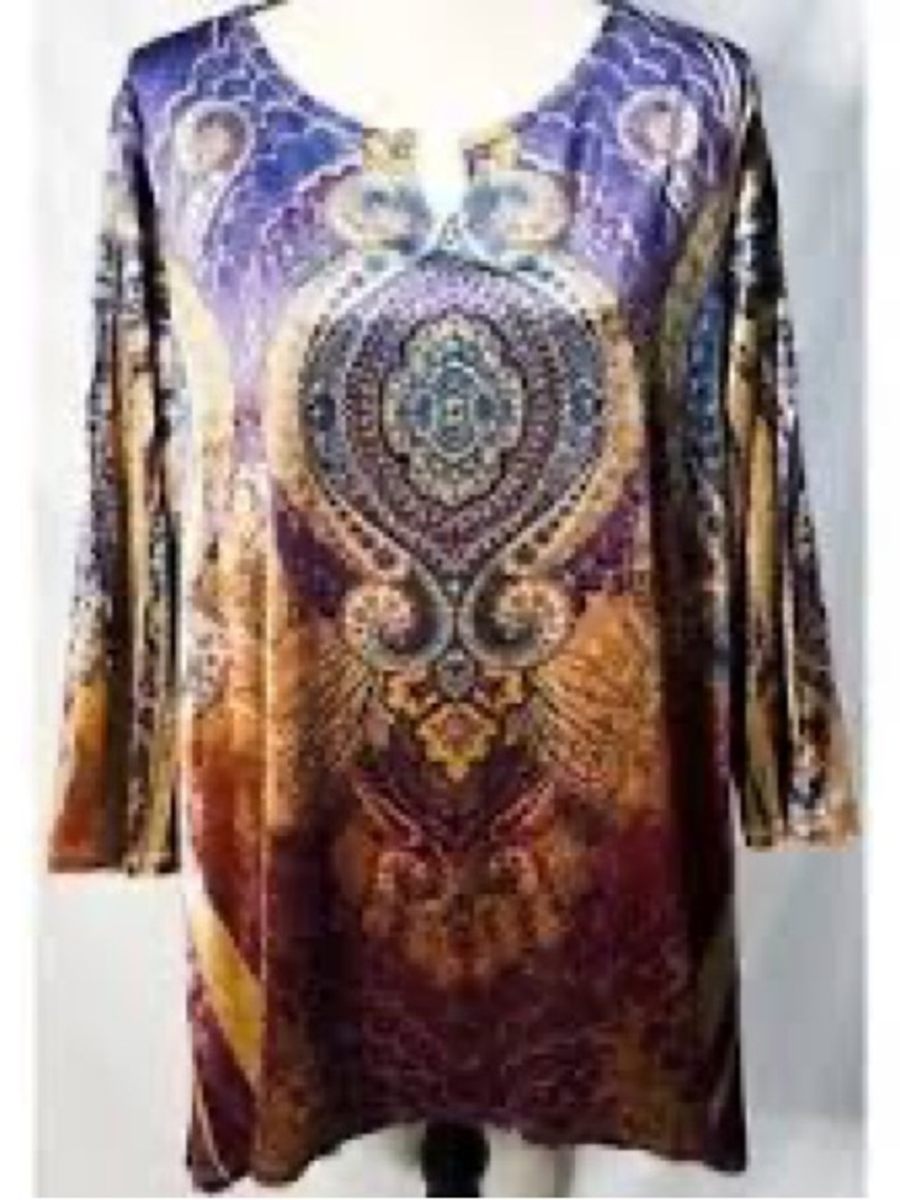 Roz & Ali Purple and Brown Paisley Medallion Tunic